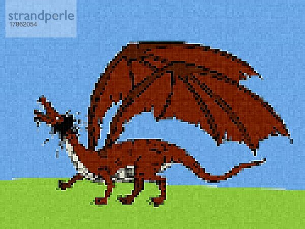 Pixel Art geflügelter Drache  Vektor-Illustration