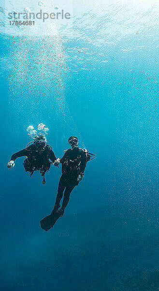 Paar taucht im klaren Wasser am Tubbataha Reef