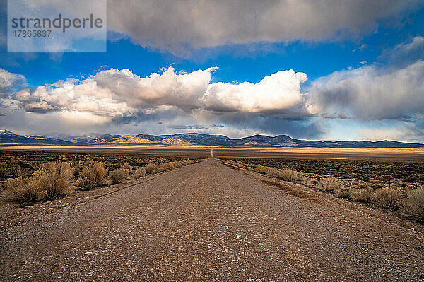 einsame unbefestigte Straße an einem bewölkten Tag in Nevada