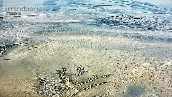 Von Wind und Wasser geformte Strukturen im Sand  Illustration  Luftaufnahme  Nationalpark Schleswig-Holsteinisches Wattenmeer  Nordsee  Deutschland  Europa