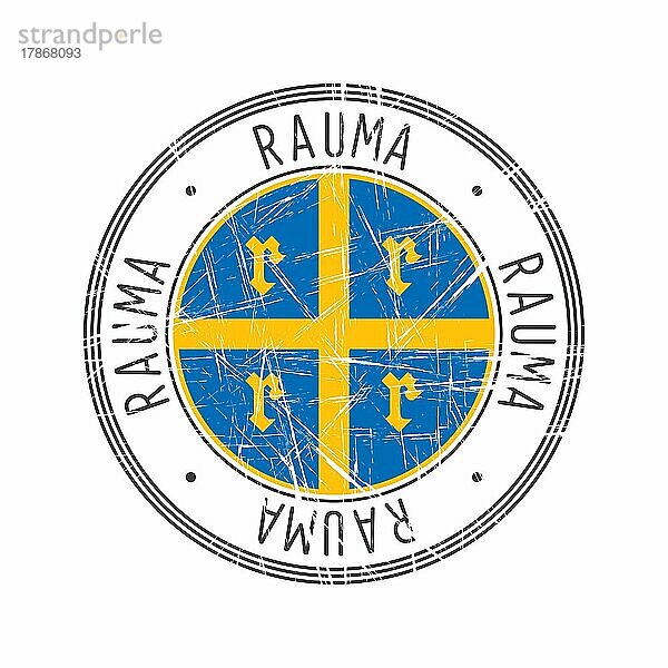 Stadt Rauma  Finnland. Grunge Postgummistempel auf weißem Hintergrund