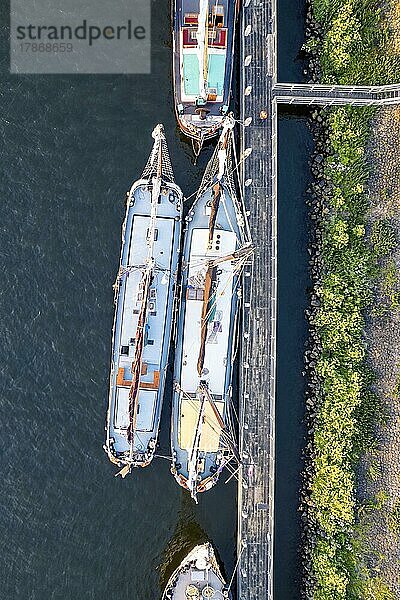 Vogelperspektive auf zwei aneinander liegende Segelschiffe  Urk  Ijsselmeer  Niederlande  Europa