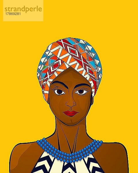 Porträt eines afrikanischen Mädchens in traditioneller Kleidung  Vektor-Illustration