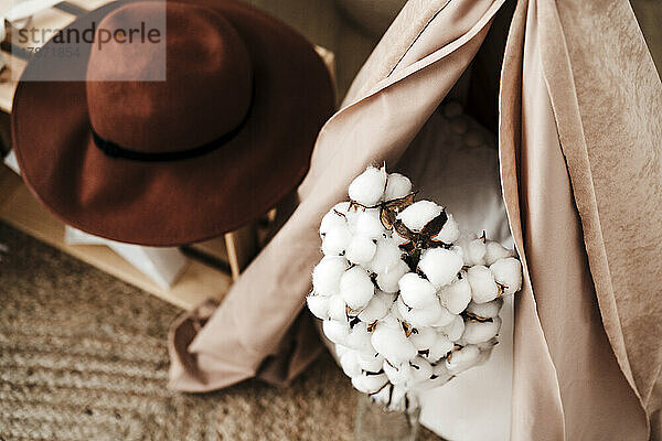 Brown hat and cotton decoration at home