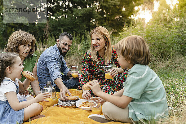 Glückliche Familie beim gemeinsamen Picknick im Park