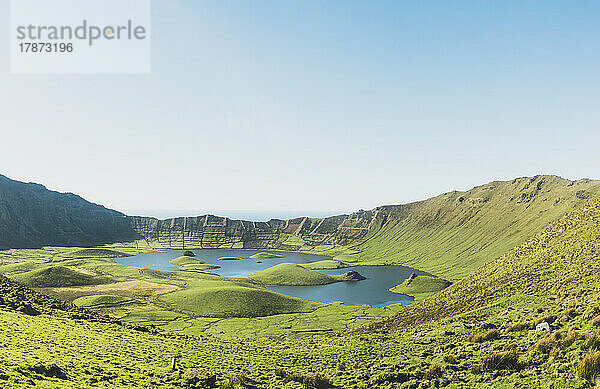 Idyllic view of lake amidst mountains at Corvo Island  Azores  Portugal