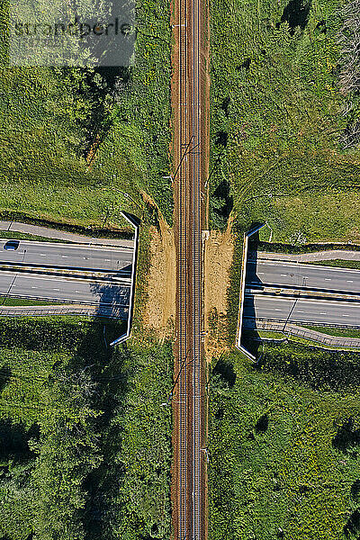 Aerial view of railroad overpass