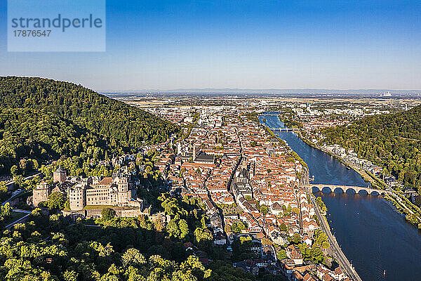 Germany  Baden-Wurttemberg  Heidelberg  Aerial view of Heidelberg Castle and surrounding old town