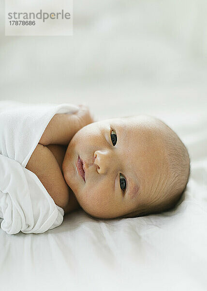 Porträt eines gewickelten neugeborenen Jungen (0-1 Monat)