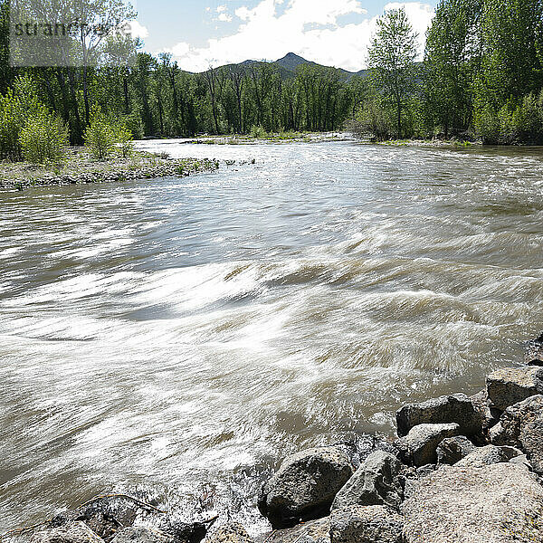 Vereinigte Staaten  Idaho  Bellevue  Frühlingsabfluss am Big Wood River