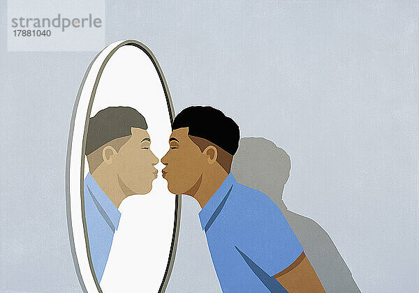 Mann küsst Spiegelbild