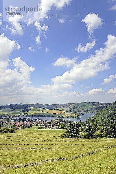 Ausblick auf den Ort Heringhausen und den Diemelsee  Naturpark Diemelsee  Hessen  Deutschland  Europa