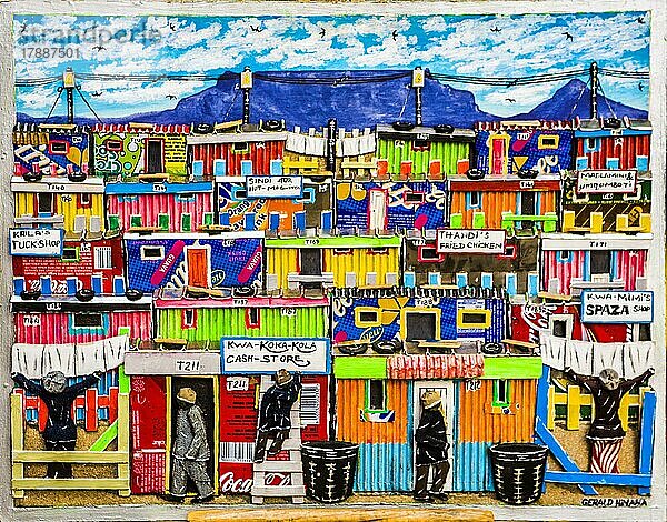 Farbenfrohe Gemälde von Kapstadt  Greenmarket Square  der wohl bekannteste Flohmarkt von Kapstadt  Kapstadt  Westkap  Südafrika