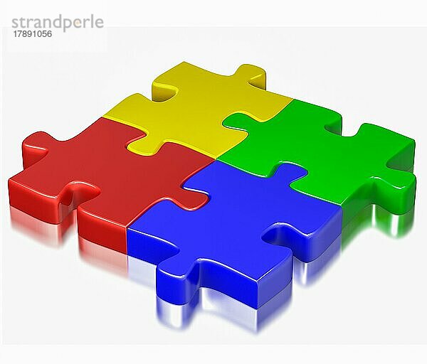 Business  Teamarbeit  Partnerschaft  Kommunikation Zusammenarbeit Corporate-Konzept: Farbe rot  blau  grün und gelb Puzzle-Puzzleteile vor weißem Hintergrund