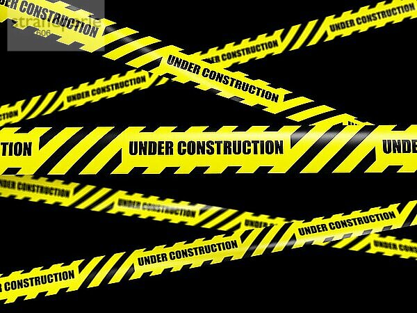 Under Construction Konzept Hintergrund  gelbe Warnung Vorsicht Band auf schwarzem Hintergrund