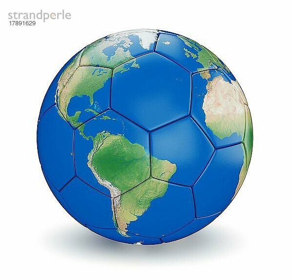 Fußball geformt Erde Welt vor weißem Hintergrund. Karte verwendet wird von Computer generierte Karte von www. shadedrelief. com und ist in der Public Domain