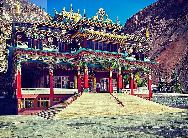 Vintage Retro-Effekt gefiltert Hipster-Stil Reise Bild der buddhistischen Kloster in Kaza. Spiti-Tal  Himachal Pradesh  Indien  Asien
