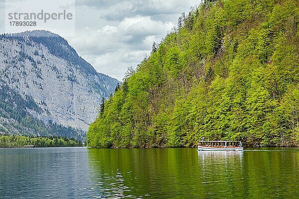 Touristenboot auf dem Bergsee Königssee  Bayern  Deutschland  Europa