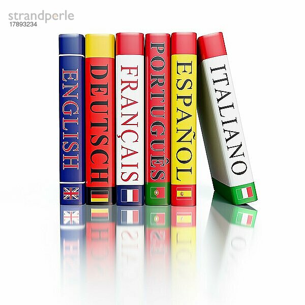 Fremdsprache Studie Konzept Hintergrund  Stapel von Wörterbüchern vor weißem Hintergrund