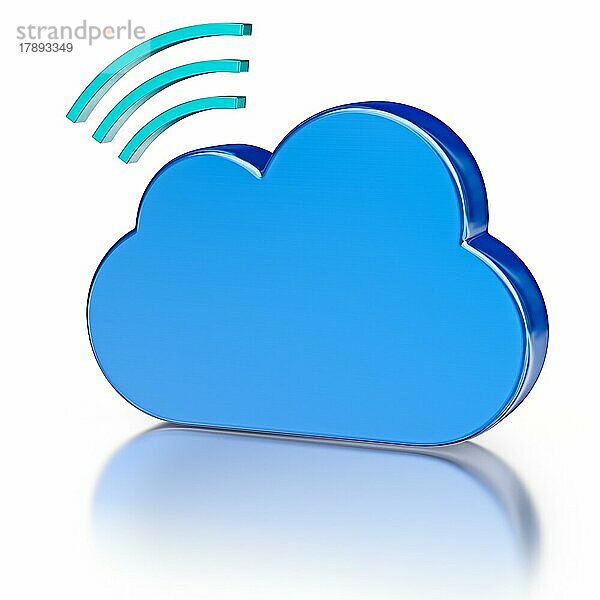 Remote drahtlose Datenbank Cloud Computing-Technologie Speicherkonzept  blau glänzende Wolke mit drahtlosen Symbol mit Reflexion auf weiß