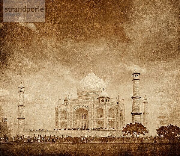 Taj Mahal. Indisches Symbol  Indien Reise Hintergrund mit Grunge-Textur überlagert. Agra  Indien  Asien