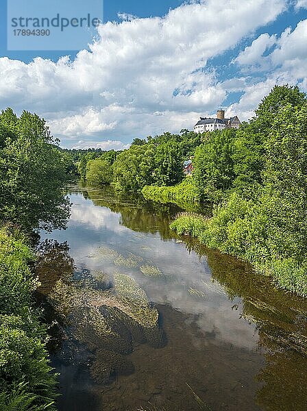 Burg Scharfenstein über dem Fluss Zschopau  Drebach-Scharfenstein  Erzgebirge  Sachsen  Deutschland  Europa