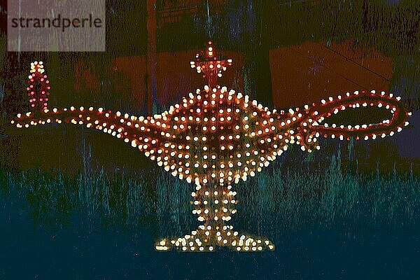 Lichter formen Öllampe  Aladins Wunderlampe  orientalisches Märchen aus Tausendundeiner Nacht  Bokeh  stilisierte Ölmalerei  Illustration  Fremont Street  Las Vegas  Nevada  USA  Nordamerika