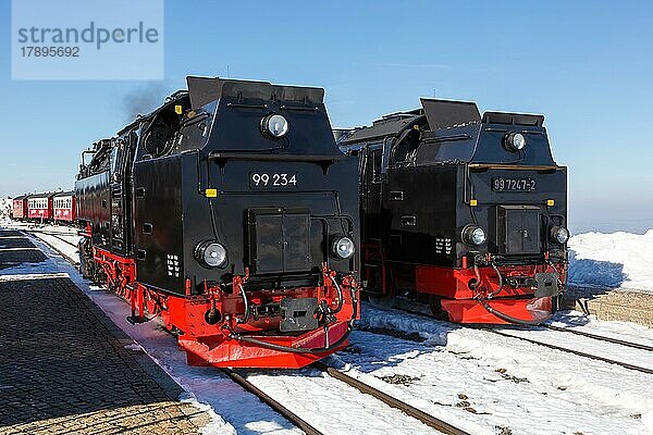 Dampfzüge Lokomotiven der Brockenbahn Eisenbahn Bahn Dampfeisenbahn auf dem Brocken  Deutschland  Europa