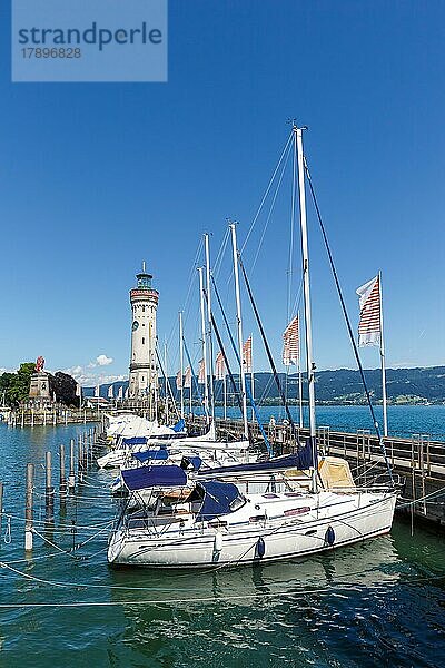 Stadt am Bodensee Yachthafen Hafen mit Segelbooten Reisen in Lindau  Deutschland  Europa