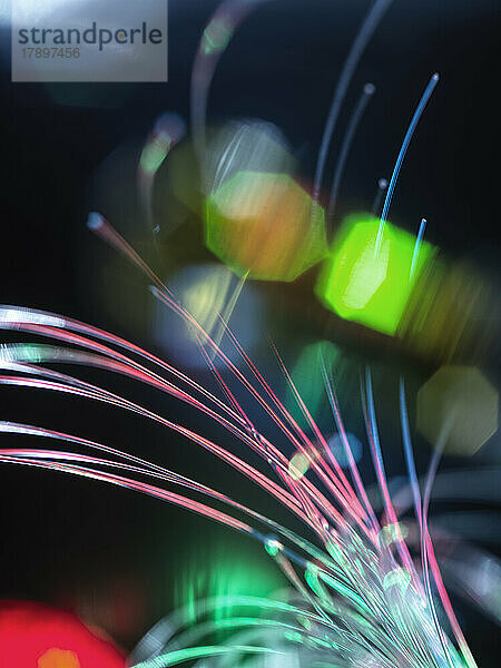 Close-up of fiber optic cables