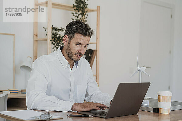 Geschäftsmann benutzt Laptop am Schreibtisch im Büro