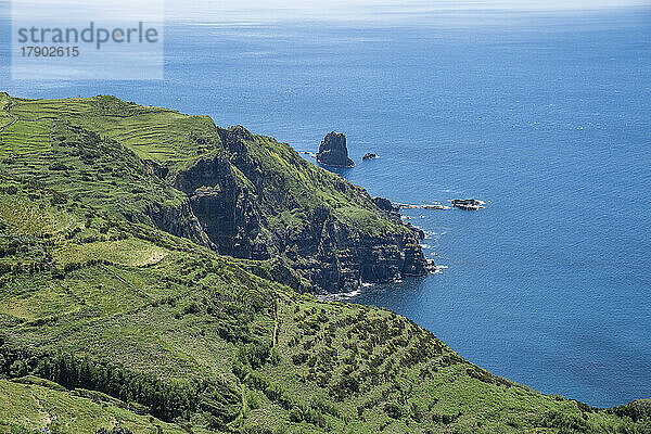 Portugal  Azoren  Rocha dos Bordoes Klippe auf der Insel Flores