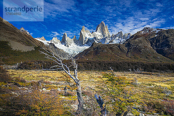 Panoramablick auf den Berg Fitz Roy  Nationalpark Los Glaciares  UNESCO-Weltkulturerbe  Patagonien  Argentinien  Südamerika