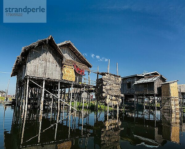 Gestelzte Häuser in einem Dorf am Inle-See  Myanmar  Asien