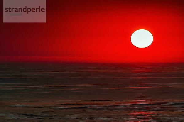 Roter Sonnenuntergang im Dunst  Bassin d?Arcachon  Golf von Biskaya  Frankreich  Europa