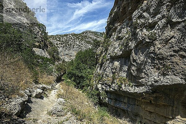 Wanderweg in der Schlucht von Trevans  Gorges de Trévans  Fluss L Estoublaisse  Nähe von Estoublon  Alpes-de-Haute-Provence  Provence  Frankreich  Europa