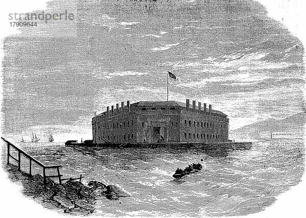 Am Rand von Brooklyn errichtete Küstenbefestigung Fort Lafayette  1869  New York  Amerika  Historisch  digital restaurierte Reproduktion einer Vorlage aus dem 19. Jahrhundert