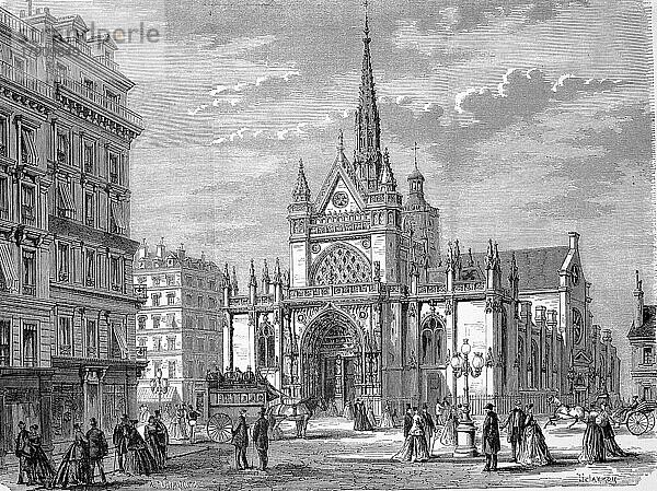 Die katholische Pfarrkirche Saint-Laurent in Paris wurde im 15. Jahrhundert im Stil der Spätgotik begonnen und im 18. Jahrhundert fertiggestellt  1869  Frankreich  Historisch  digital restaurierte Reproduktion einer Originalvorlage aus dem 19. Jahrhundert  genaues Originaldatum nicht bekannt  Europa