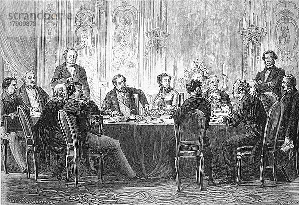 Ein Treffen der Minister im Palais de Fontainebleau  Ministerrat  Sitzung  1869  Frankreich  Historisch  digital restaurierte Reproduktion einer Originalvorlage aus dem 19. Jahrhundert  genaues Originaldatum nicht bekannt  Europa
