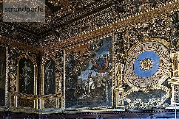 Sala del Collegio  Verzierte Decke  Fresko und Deckengemälde  Innenaufnahme  Dogenpalast  Palazzo Ducale  Venedig  Venetien  Italien  Europa