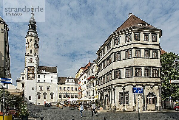 Uhrturm des Alten Rathauses und Untermarkt  Untermarkt  Görlitz  Görlitz  Deutschland  Europa