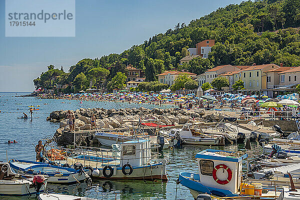 Blick auf Boote im Yachthafen von Moscenicka Draga  Kvarner-Bucht  Ost-Istrien  Kroatien  Europa