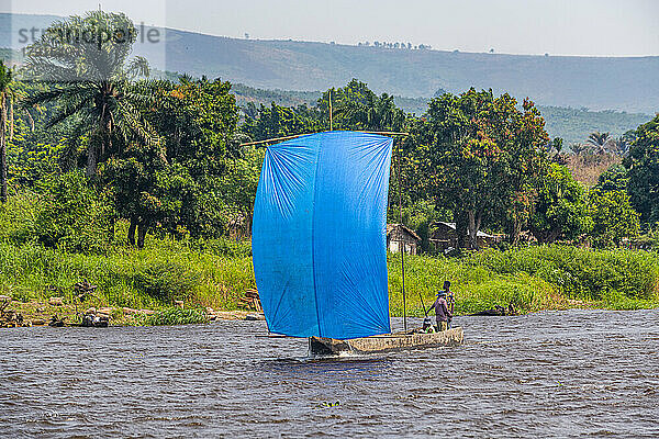Traditionelles Segelboot auf dem Kongo-Fluss  Demokratische Republik Kongo  Afrika
