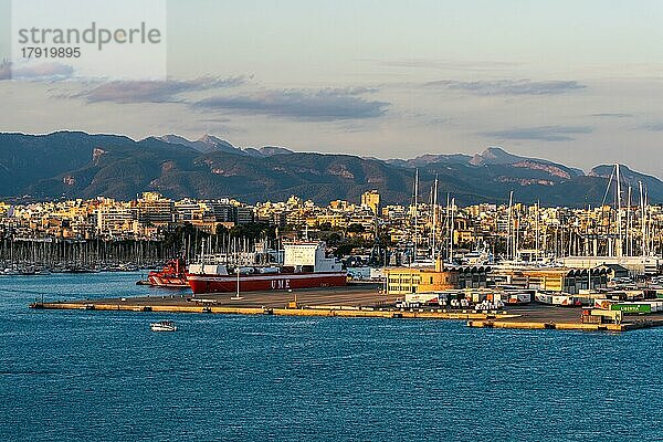 Sonnenaufgang über dem Hafen von Palma De Mallorca  Spanien  Europa