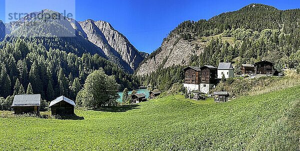 Stausee  Siedlung und Kapelle des heiligen Sebastian  Ze Binne  Binntal  Wallis  Schweiz  Europa