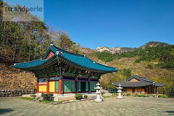 SEORAKSAN  SÜDKOREA  15. APRIL 2017: Der buddhistische Tempel Sinheungsa im Seoraksan-Nationalpark  Seoraksan  Südkorea  Asien