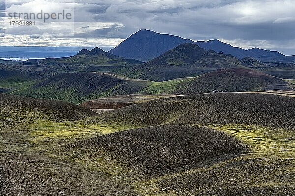 Vulkanlandschaft mit bunt verfärbten Hügeln  Krafla Geothermalgebiet  Nordisland  Island  Europa