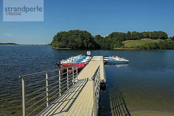 See von Lastioulles. Künstlicher See von 125 Hektar. Wasserkraftnetz des Dordogne-Beckens. Departement Canatl. Auvergne Rhône-Alpes. Frankreich