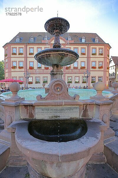 Marktbrunnen mit Altem Königsbrunnen und Rathaus am Marktplatz in Neustadt an der Weinstraße  Rheinland-Pfalz  Deutschland  Europa
