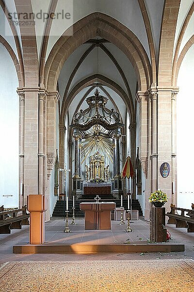 Innenansicht der romanischen Stiftsbasilika St. Peter und Alexander  Aschaffenburg  Unterfranken  Franken  Spessart  Bayern  Deutschland  Europa